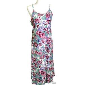 Linda Lori Floral Rayon Silky Maxi Long Slip Dress Medium